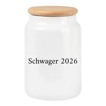 Schwager 2026 – Lettrage familial - Boîte à biscuits avec couvercle en bois - blanc - Devant