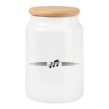 Music Notes Line - Cookie Jar with Wooden Lid - white - Front