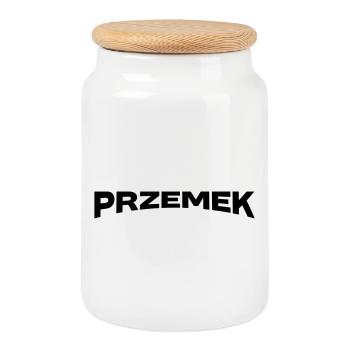 Przemek Name Gift - Cookie Jar with Wooden Lid - white - Front
