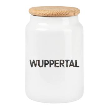 WUPPERTAL – Industrial Architectural Typography - Cookie Jar with Wooden Lid - white - Front