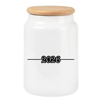 2026 Linie - Keksdose mit Holzdeckel - Weiß - Vorne