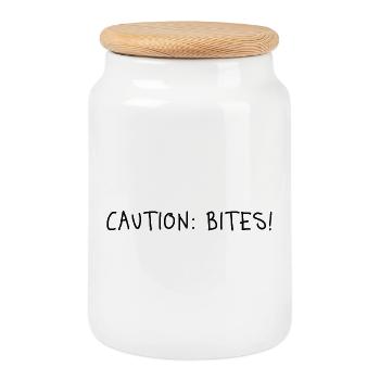 Beware of biting! – Clear statement with attitude - Cookie Jar with Wooden Lid - white - Front
