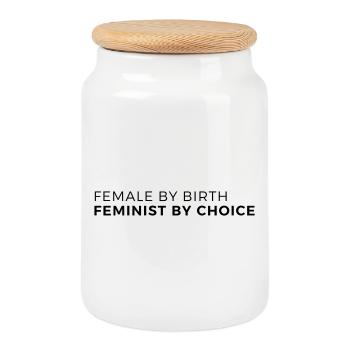 Femme de naissance – Féministe par choix - Boîte à biscuits avec couvercle en bois - blanc - Devant