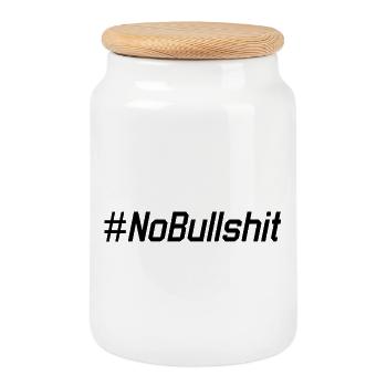 HASHTAG NO BULLSHIT #NoBullshit # No Bullshit - Keksdose mit Holzdeckel - Weiß - Vorne