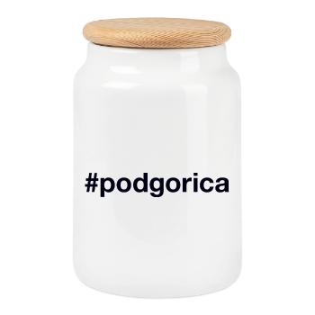 Podgorica Montenegro Hashtag - Cookie Jar with Wooden Lid - white - Front