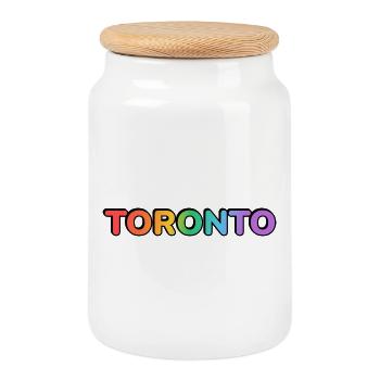 Toronto City in Rainbow Letters - Cookie Jar with Wooden Lid - white - Front