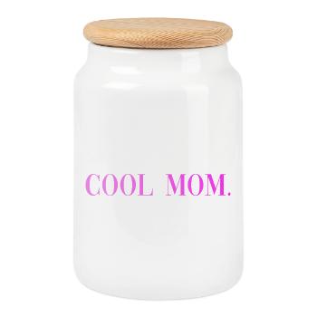 Cool Mom Sayings Gift - Cookie Jar with Wooden Lid - white - Front