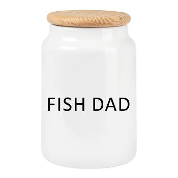 Minimalist Fish Dad, Funny Fish Dad f - Cookie Jar with Wooden Lid - white - Front