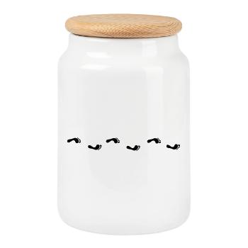 Footprints - Cookie Jar with Wooden Lid - white - Front