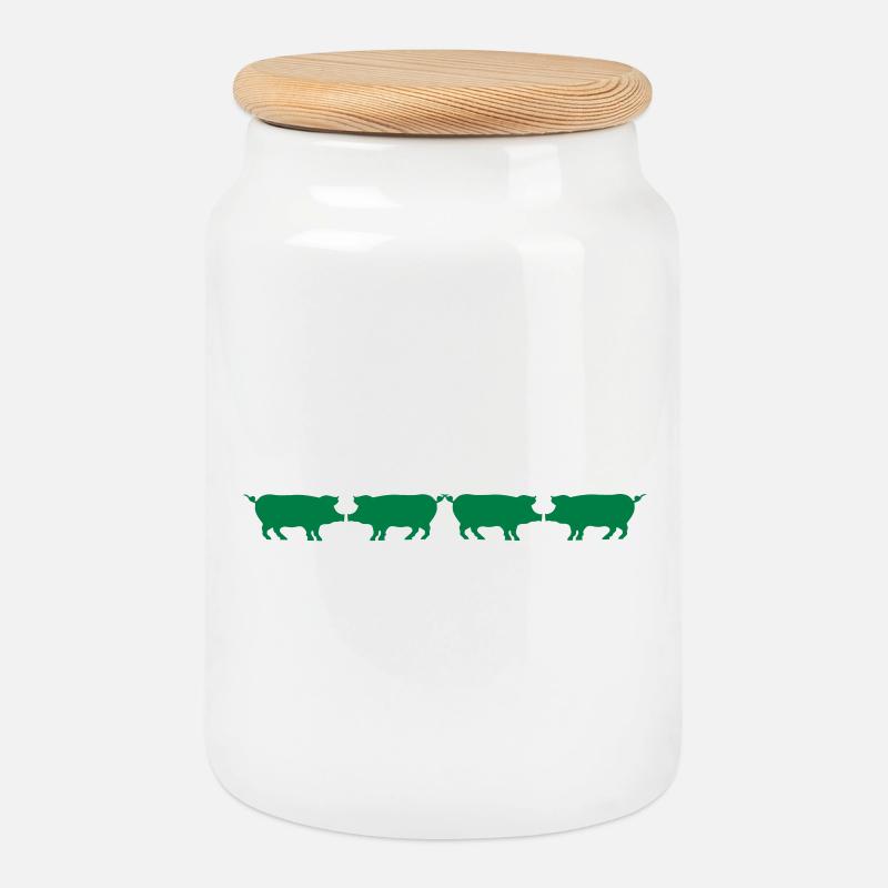 Cochons - Boîte à biscuits avec couvercle en bois - blanc