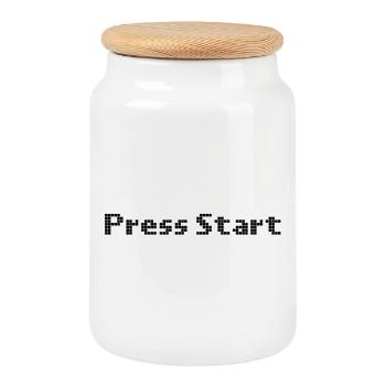 press start - space invader - Keksdose mit Holzdeckel - Weiß - Vorne