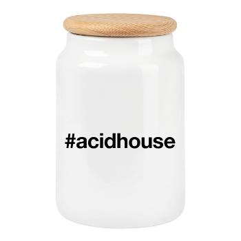 ACID HOUSE Techno Rave Dj Hashtag - Cookie Jar with Wooden Lid - white - Front