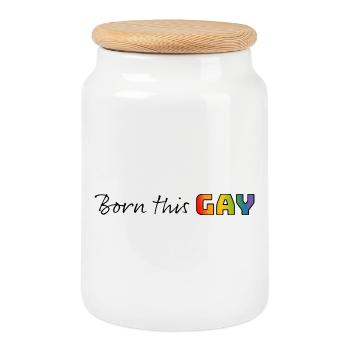 Regenbogen born this gay - Keksdose mit Holzdeckel - Weiß - Vorne