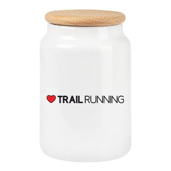I Love Trail Running - Cookie Jar with Wooden Lid - white - Front