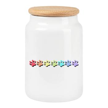 Pfotendesign in Pastellfarben - Keksdose mit Holzdeckel - Weiß - Vorne