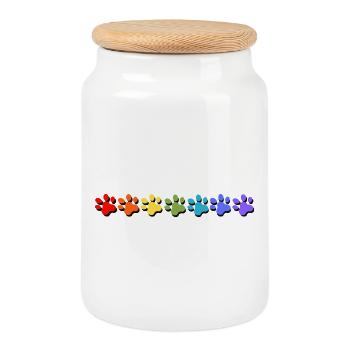Empreinte de patte chien chat arc-en-ciel - Boîte à biscuits avec couvercle en bois - blanc - Devant
