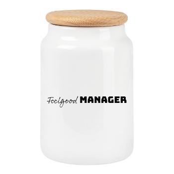 Design Feelgood Manager noir - Boîte à biscuits avec couvercle en bois - blanc - Devant