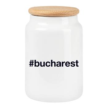 BUCHAREST Hashtag Bukarest - Cookie Jar with Wooden Lid - white - Front