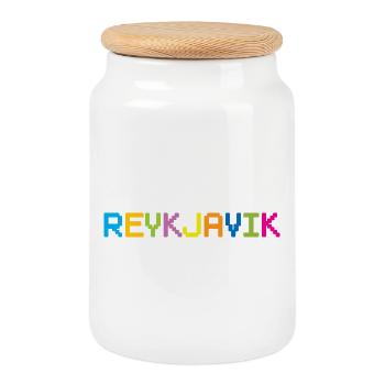 REYKJAVIK Iceland Island - Cookie Jar with Wooden Lid - white - Front