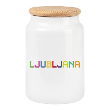 LJUBLJANA Slovenia Slowenien - Cookie Jar with Wooden Lid - white - Front