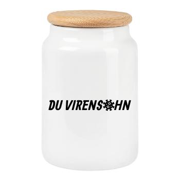 Du Virensohn - Keksdose mit Holzdeckel - Weiß - Vorne