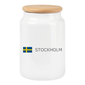 Sweden Flag - Stockholm - Sverige - Schweden - Cookie Jar with Wooden Lid - white - Front