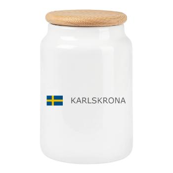 Sweden Flag - Karlskrona - Sverige - Schweden - Cookie Jar with Wooden Lid - white - Front