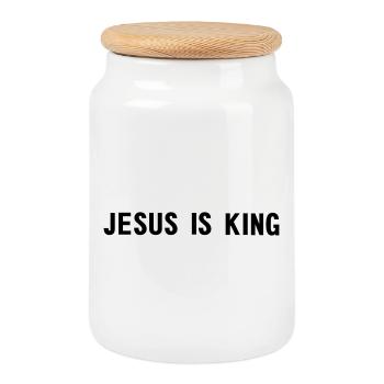 Jesus is king - Cookie Jar with Wooden Lid - white - Front