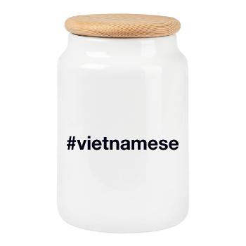 Vietnam Vietnamien - Boîte à biscuits avec couvercle en bois - blanc - Devant