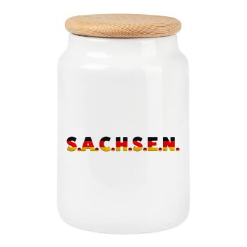 Saxony Germany Dresden Leipzig Flag German - Cookie Jar with Wooden Lid - white - Front