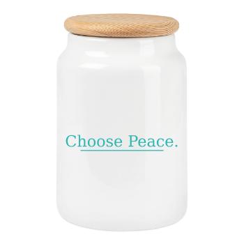NEW -- Choose Peace – Inspirational Quote Design! - Cookie Jar with Wooden Lid - white - Front