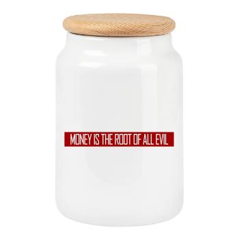 Money Root Evil Capitalism Greed Finance Rich - Cookie Jar with Wooden Lid - white - Front
