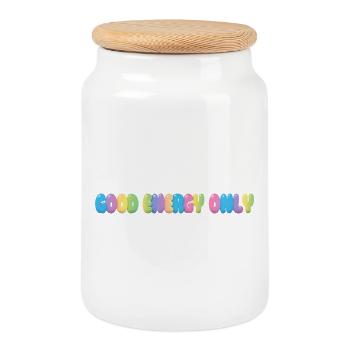 Good Energy Only – Bunte Bubble Typografie - Keksdose mit Holzdeckel - Weiß - Vorne