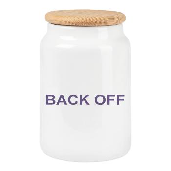 Back Off Funny Saying - Cookie Jar with Wooden Lid - white - Front