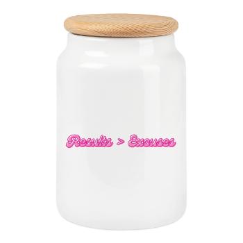Résultats > Excuses | Dicton motivant - Boîte à biscuits avec couvercle en bois - blanc - Devant