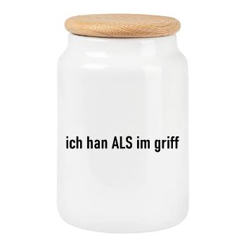 ich han ALS im griff schwarz - Keksdose mit Holzdeckel - Weiß - Vorne