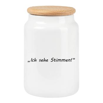 ich sehe stimmen - psycho - Keksdose mit Holzdeckel - Weiß - Vorne