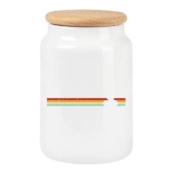 Vélo à rayures rétro sur bannière dégradée - Boîte à biscuits avec couvercle en bois - blanc - Devant