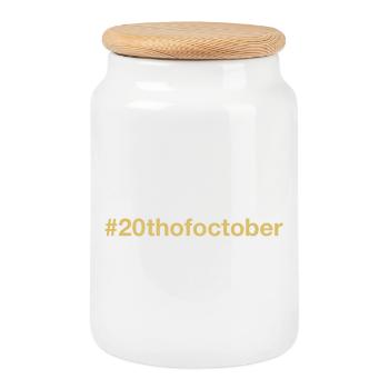 né le 20 octobre Anniversaire anniversaire - Boîte à biscuits avec couvercle en bois - blanc - Devant