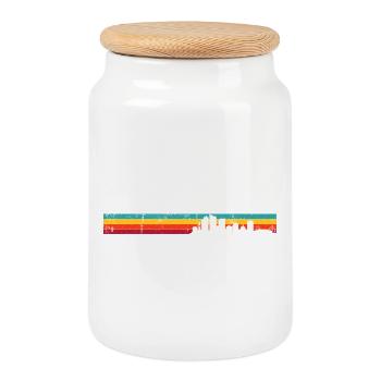 Sunset City Silhouette Gradient - Cookie Jar with Wooden Lid - white - Front