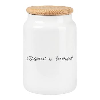 Différent, c’est beau - Boîte à biscuits avec couvercle en bois - blanc - Devant