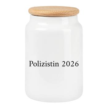 Polizistin 2026 – Berufsstolz - Keksdose mit Holzdeckel - Weiß - Vorne
