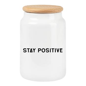 Stay positive - Keksdose mit Holzdeckel - Weiß - Vorne