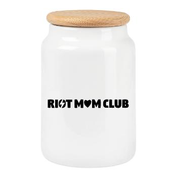 «RIOT MOM CLUB» logo horizontal - Cookie Jar with Wooden Lid - white - Front