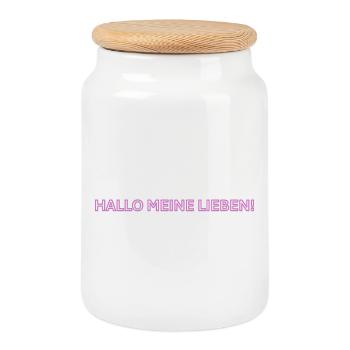 Hallo meine Lieben! Schriftzug - Keksdose mit Holzdeckel - Weiß - Vorne