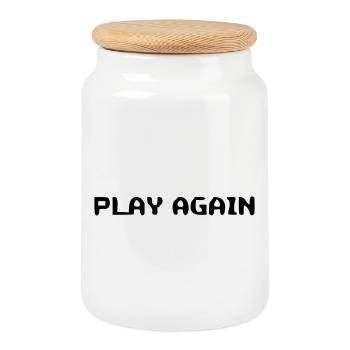 Motivational Play Again Saying - Cookie Jar with Wooden Lid - white - Front