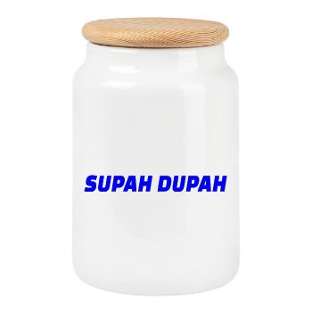 Supah Dupah Bold Typographic design - Cookie Jar with Wooden Lid - white - Front