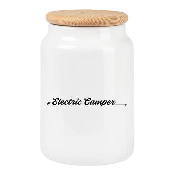 Electric Camper | Das Motiv für E-mobil Reisende  - Keksdose mit Holzdeckel - Weiß - Vorne