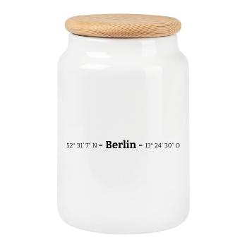 Coordonnées Berlin - Boîte à biscuits avec couvercle en bois - blanc - Devant