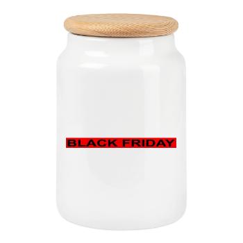 Black Friday red stripe - Cookie Jar with Wooden Lid - white - Front